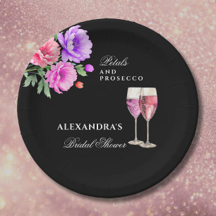 Rosa Petalen und Prosecco-Brautparty Pappteller
