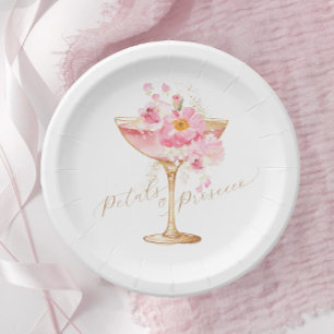 Rosa Petalen und Prosecco Brautparty Pappteller
