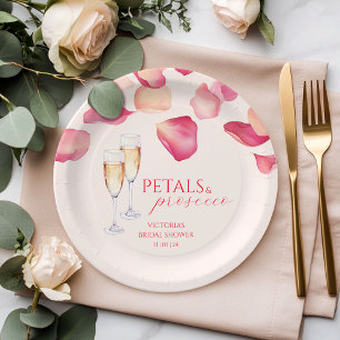 Rosa Petalen und Prosecco-Brautparty Pappteller