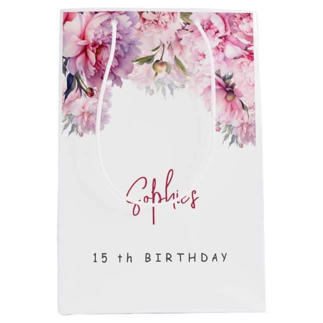 Rosa Pfannkuchen Geburtstagsparty Aquarell Mittlere Geschenktüte (Vorderseite)