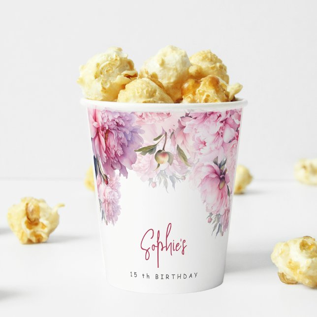 Rosa Pfannkuchen Geburtstagsparty Aquarell Pappbecher (Von Creator hochgeladen)