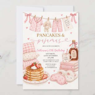 Rosa Pfannkuchen und Pyjama Mädchen 10. Geburtstag Einladung