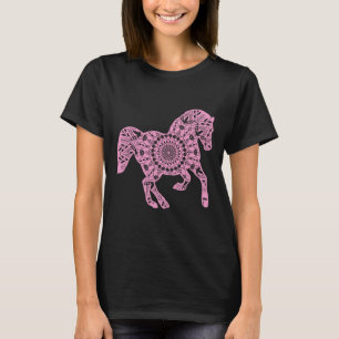 Rosa Pferd Mandala T Shirt für Reiten