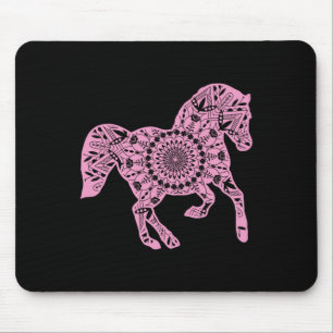 Rosa Pferd Mandala T Shirt für Reiten Mousepad