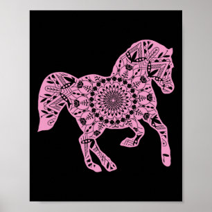 Rosa Pferd Mandala T Shirt für Reiten Poster