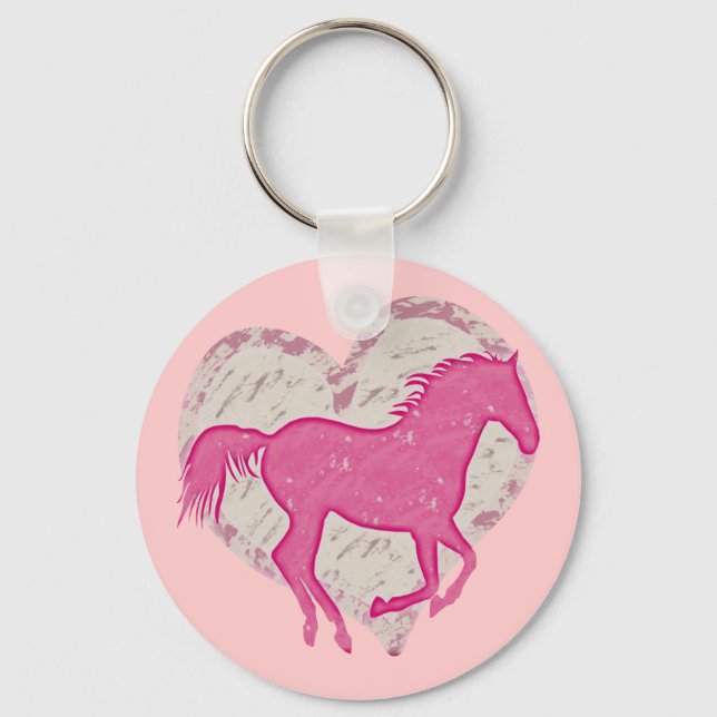 Rosa Pferd und Herz Schlüsselanhänger (Vorderseite)