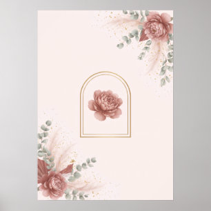 Rosa Pfingstrose Goldene Bogen-Ecke Blumenkunst Poster