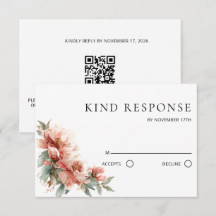 Rosa Pfingstrose Korallenroter QR-Code Hochzeit RSVP Karte
