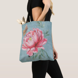 Rosa Pfingstrose- und Schmetterling-Tasche