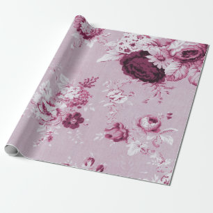 Rosa Pfingstrose Vintage-Blumen-Toile- Stoff Nr.5 Geschenkpapier
