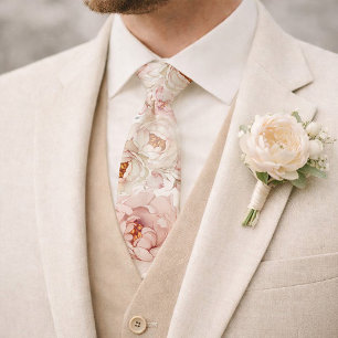Rosa Pfingstrose Wasserfarben Florale Hochzeit Krawatte