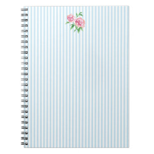 Rosa Pfingstrosen-Blume Blaue Streifen Preppy Notizblock