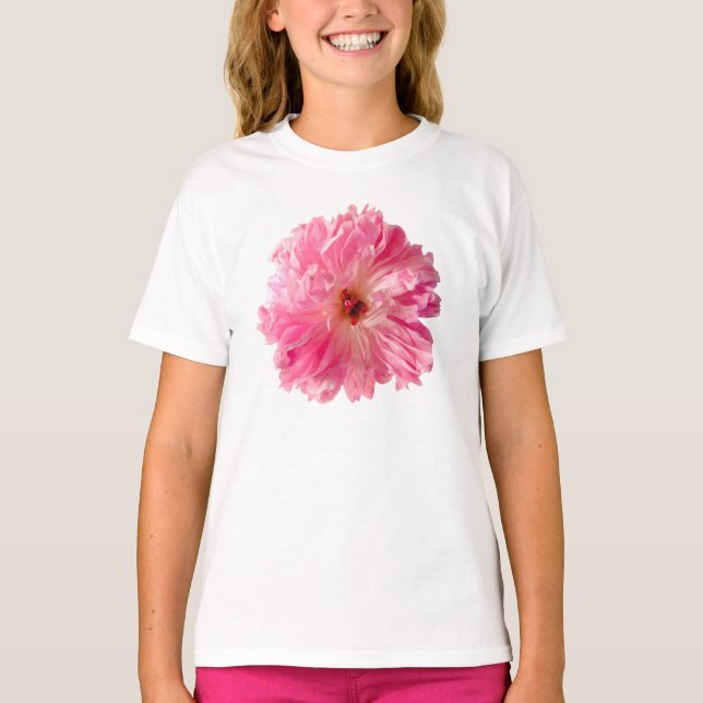 Rosa Pfingstrosen-Blume T-Shirt (Vorderseite)