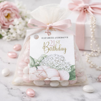 Rosa Pfingstrosen-Blumen-21. Geburtstag  Geschenkanhänger