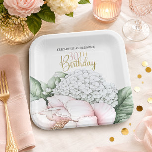 Rosa Pfingstrosen-Blumen 30. Geburtstag Pappteller