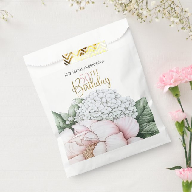 Rosa Pfingstrosen-Blumen 50. Geburtstag  Geschenktütchen (Versiegelt)