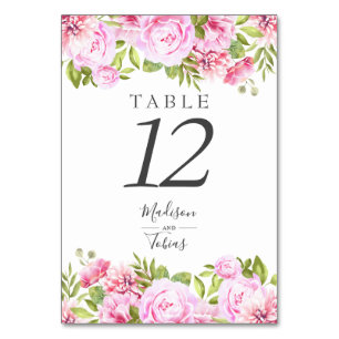 Rosa Pfingstrosen-Blumen Chic Elegantes Skript Tischnummer