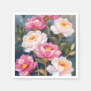 Rosa Pfingstrosen-Blumenstrauß Aquarell Serviette