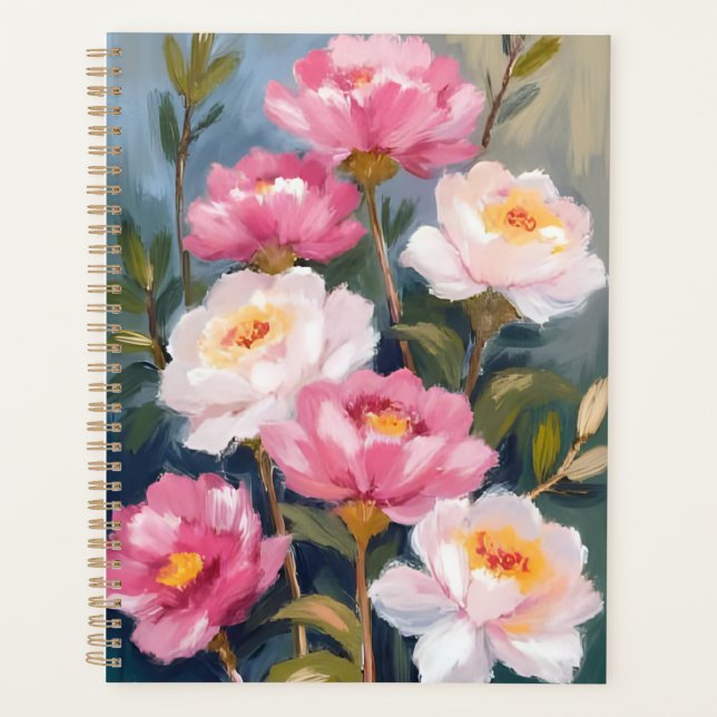 Rosa Pfingstrosen-Blumenstrauß-Malerei Planer (Vorderseite)