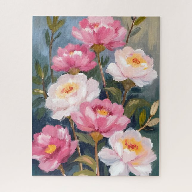 Rosa Pfingstrosen-Blumenstrauß-Malerei Puzzle (Vertikal)
