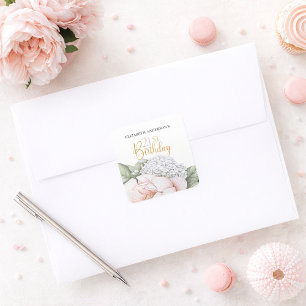Rosa Pfingstrosen-Blüten 21. Geburtstag  Quadratischer Aufkleber