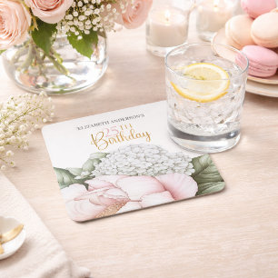 Rosa Pfingstrosen-Blüten- 25. Geburtstag Rechteckiger Pappuntersetzer