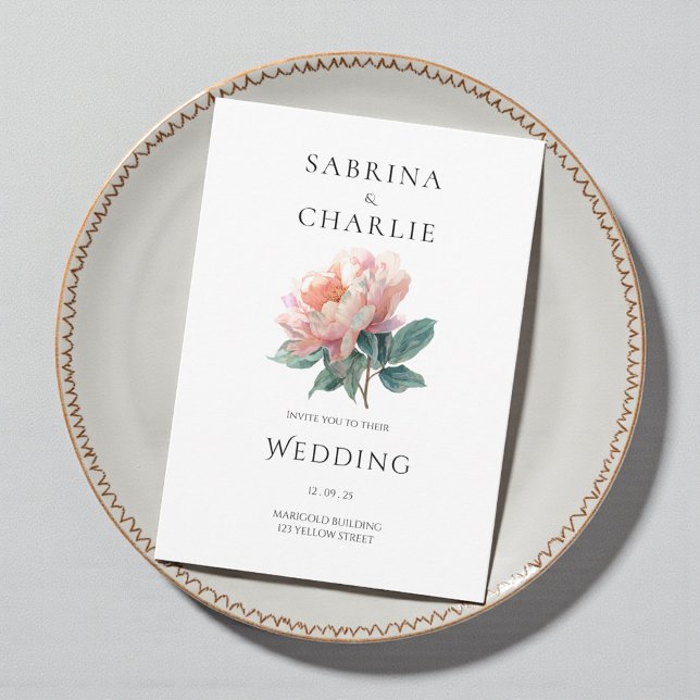 Rosa Pfingstrosen-Blüten Elegante Botanische Hochz Einladung (Blush Pink Peony Flower Elegant Botanical Wedding Invitation)