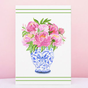 Rosa Pfingstrosen-Chinoiserie-Vase mit grünem Rand Dankeskarte
