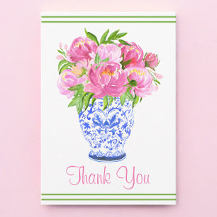 Rosa Pfingstrosen-Chinoiserie-Vasenrand Dankeskarte