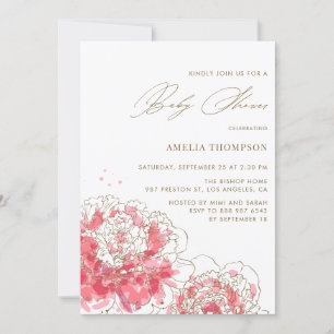 Rosa Pfingstrosen Florale Babyparty-Einladung Einladung