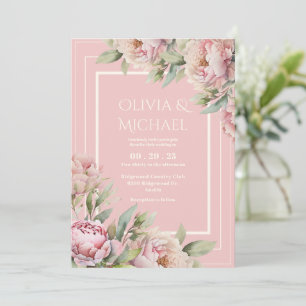 Rosa Pfingstrosen Florale Elegante Hochzeit Einladung