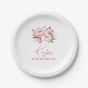 Rosa Pfingstrosen-Geburtstag Pappteller