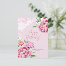 Rosa Pfingstrosen-Geburtstags-Grußkarte zum Falten Postkarte
