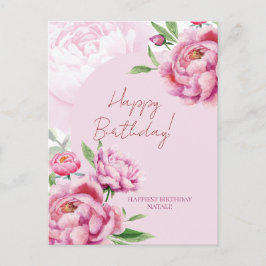 Rosa Pfingstrosen-Geburtstags-Grußkarte zum Falten Postkarte