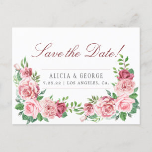 Rosa Pfingstrosen Hochzeit Chic Ankündigungspostkarte