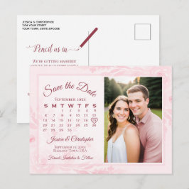 Rosa Pfingstrosen-Hochzeit-Kalender-Foto zum Speic Ankündigungspostkarte