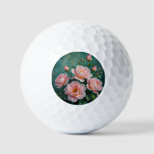Rosa Pfingstrosen-Kunstwerk auf Smaragdgrün Golfball