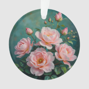 Rosa Pfingstrosen-Kunstwerk auf Smaragdgrün Ornament