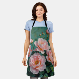 Rosa Pfingstrosen-Kunstwerk auf Smaragdgrün Schürze