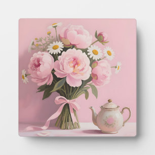 Rosa Pfingstrosen-Margeriten-Strauß Fotoplatte
