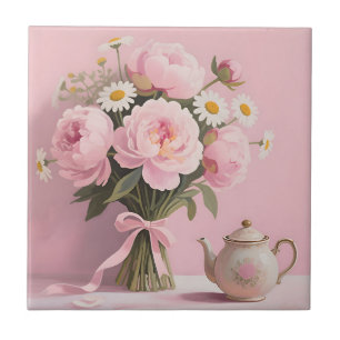Rosa Pfingstrosen-Marguerite-Strauß Fliese