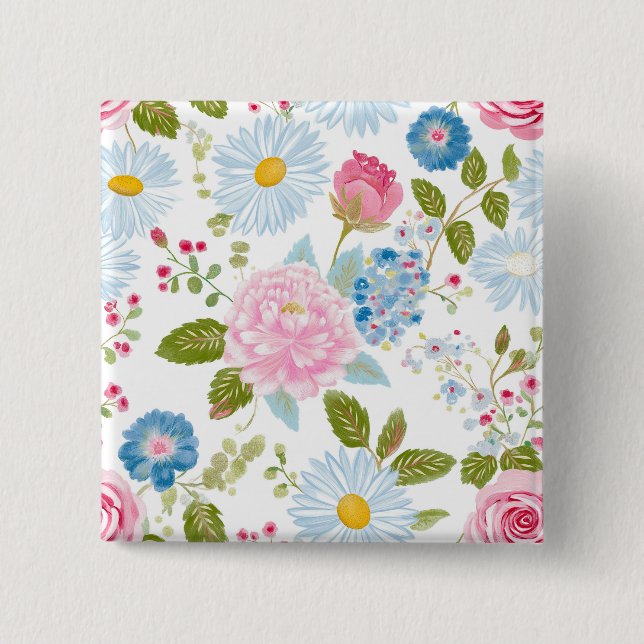 Rosa Pfingstrosen-Muster  Button (Vorderseite)