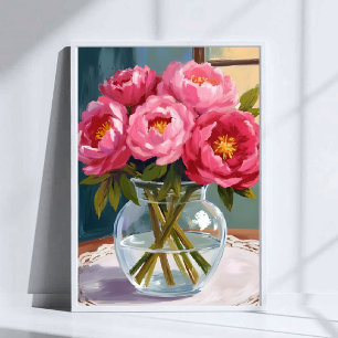 Rosa Pfingstrosen-Sträußchen Aquarell-Blumenmalere Poster