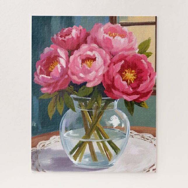 Rosa Pfingstrosen-Sträußchen Aquarell-Blumenmalere Puzzle (Vertikal)