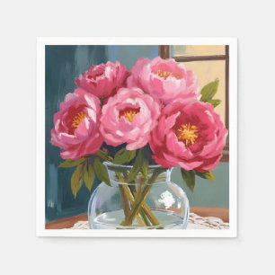 Rosa Pfingstrosen-Sträußchen Aquarell-Blumenmalere Serviette