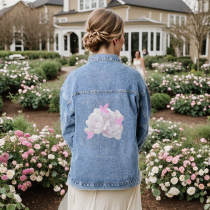 Rosa Pfingstrosen und rosa Schmetterlinge Jeansjacke