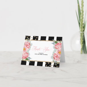 Rosa Pfingstrosen und schwarze Streifen Elegante D Dankeskarte