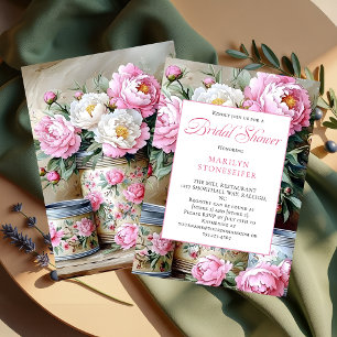 Rosa Pfingstrosen Weiße Margeriten in Mason-Glas-E Einladung