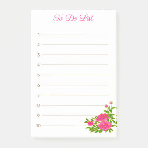Rosa Pfingstrosenblüten auf weißem Linienpapier Post-it Klebezettel