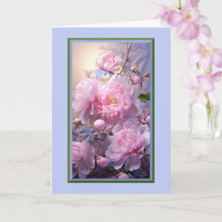 Rosa Pfingstrosenknospen und -blüten Grußkarte Karte